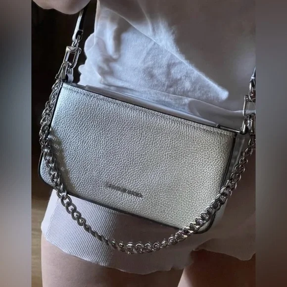 Michael Kors Silver Crossbody w/Strap & Chain - Picture 1 of 4